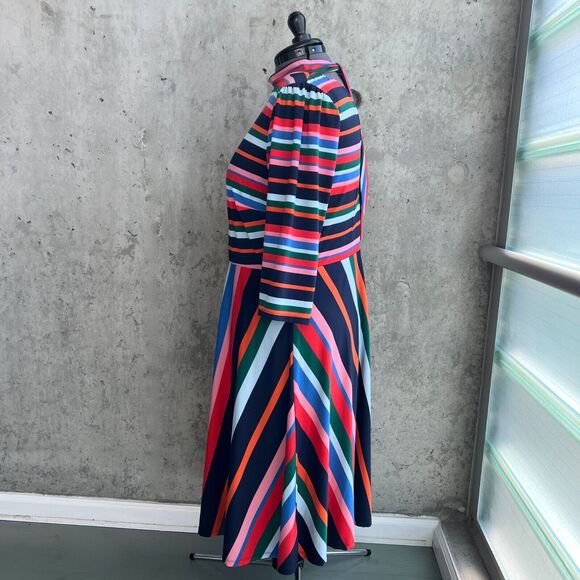 Eloquii Size 18 Striped Fit & Flare Midi Dress Bold Maximalist Dopamine Dressing - Picture 6 of 12